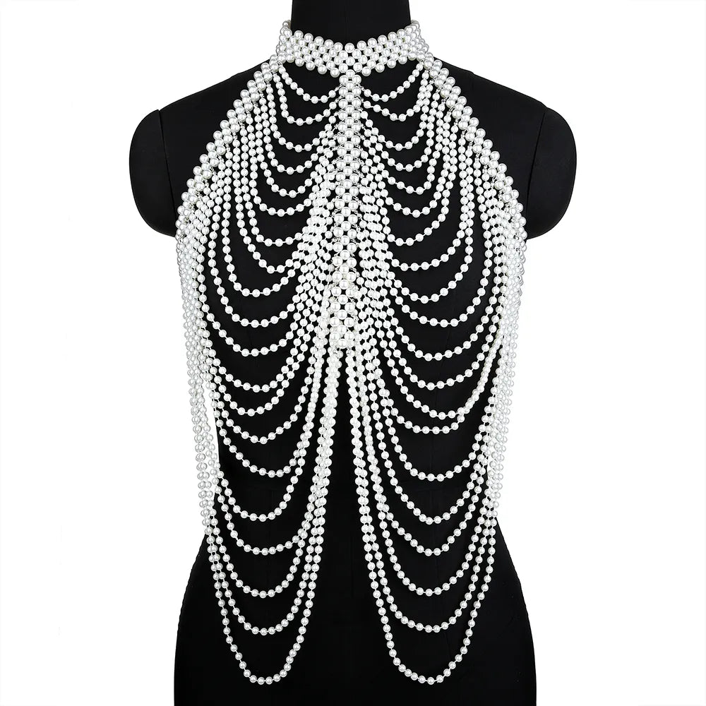 Layered Pearl Body Chain Necklace