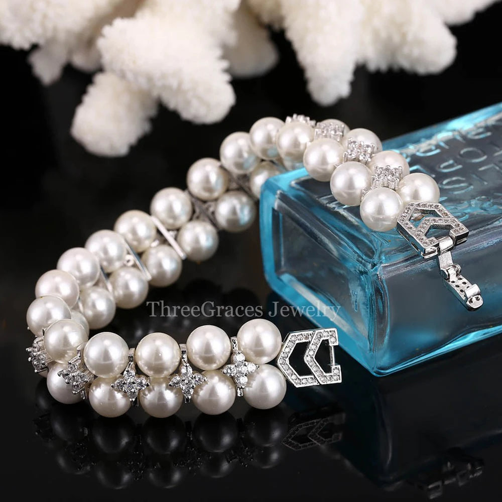 Double Pearl CZ Bridal Bracelet