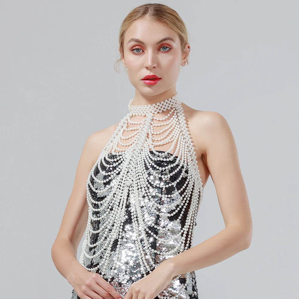 Layered Pearl Body Chain Necklace