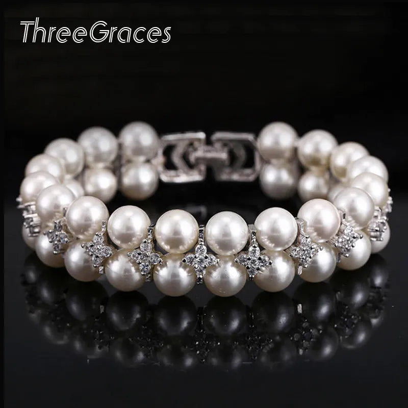 Double Pearl CZ Bridal Bracelet
