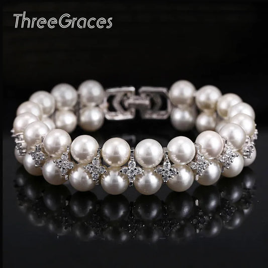 Double Pearl CZ Bridal Bracelet
