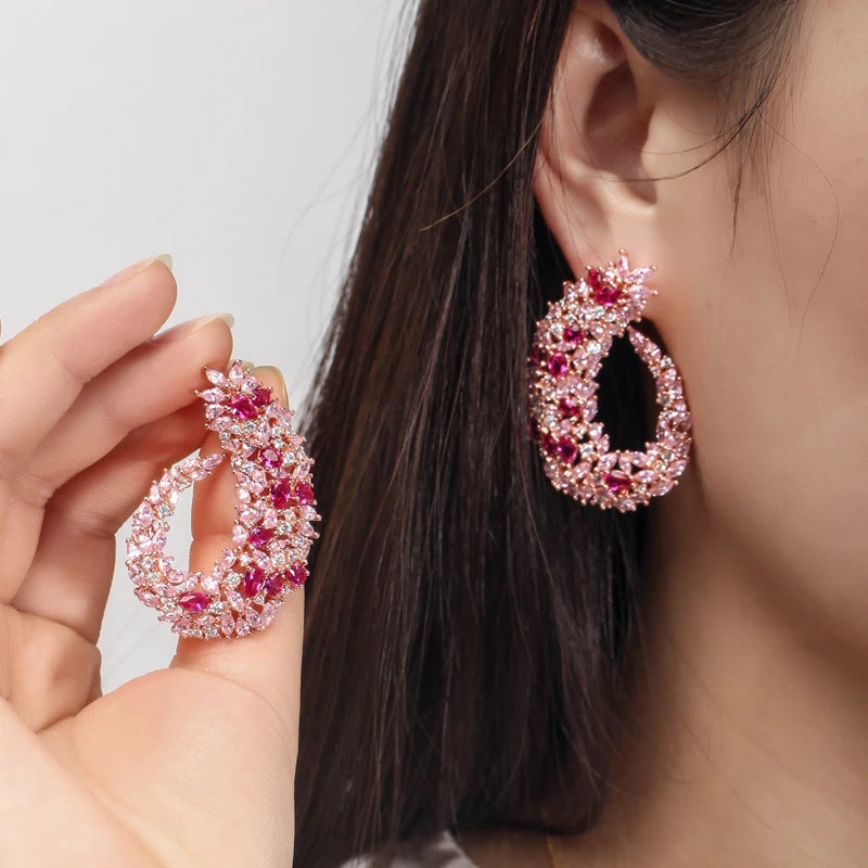 Floral CZ Hoop Earrings