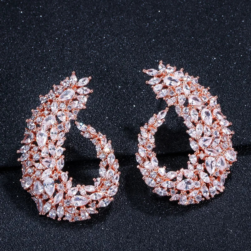 Floral CZ Hoop Earrings