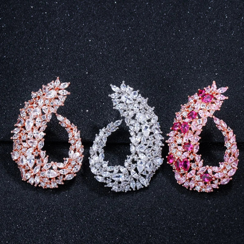 Floral CZ Hoop Earrings