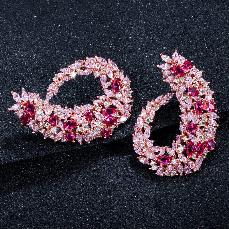 Floral CZ Hoop Earrings