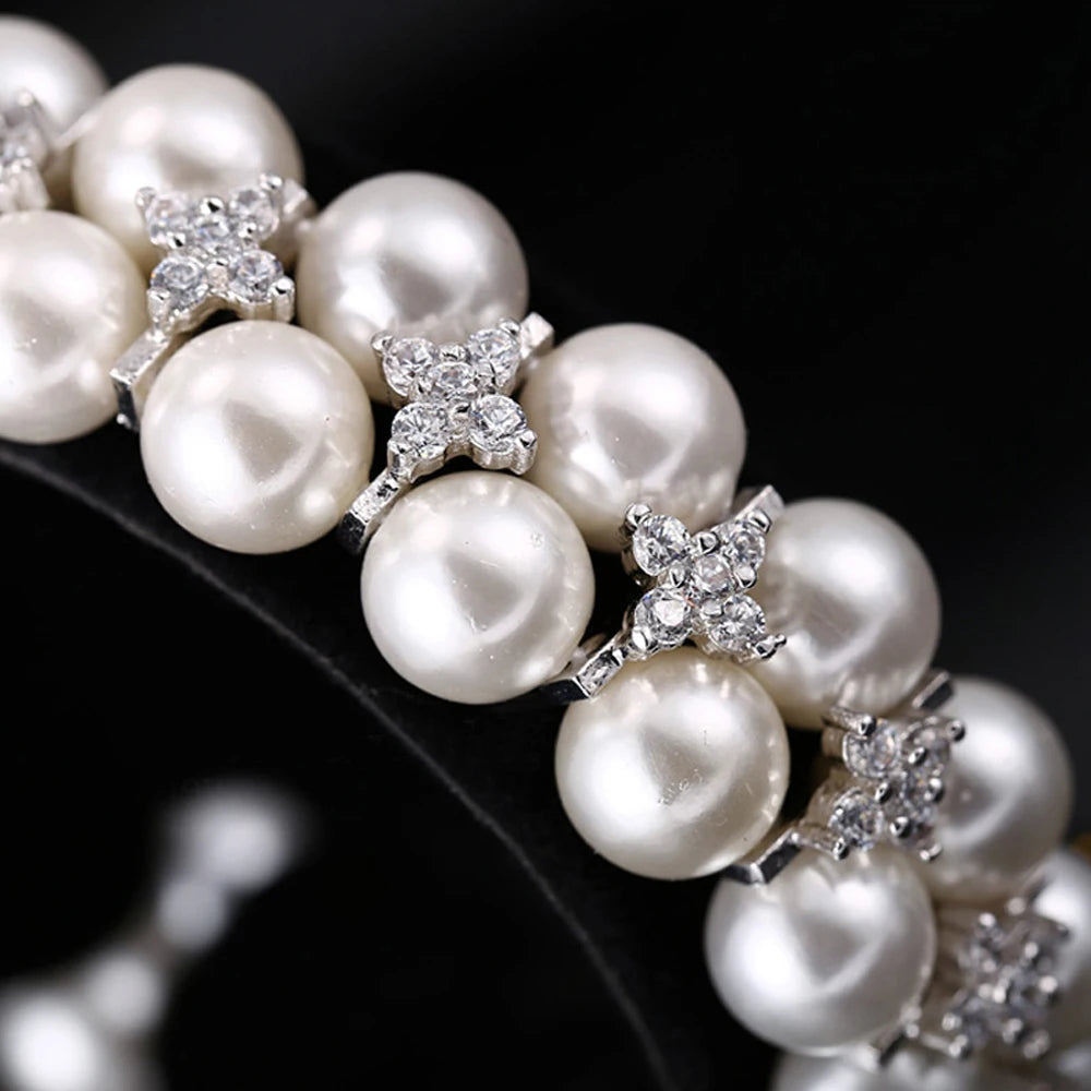Double Pearl CZ Bridal Bracelet