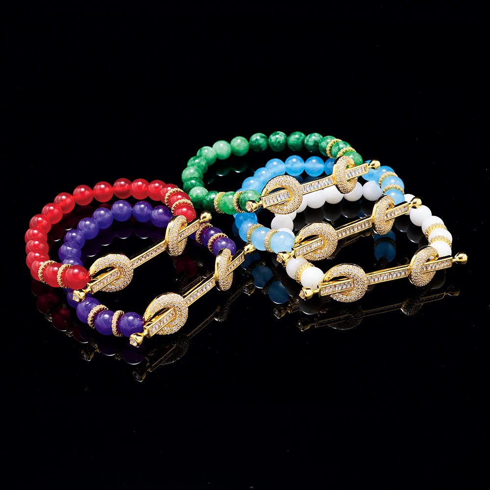 Green Stone CZ Bar Beaded Bracelet