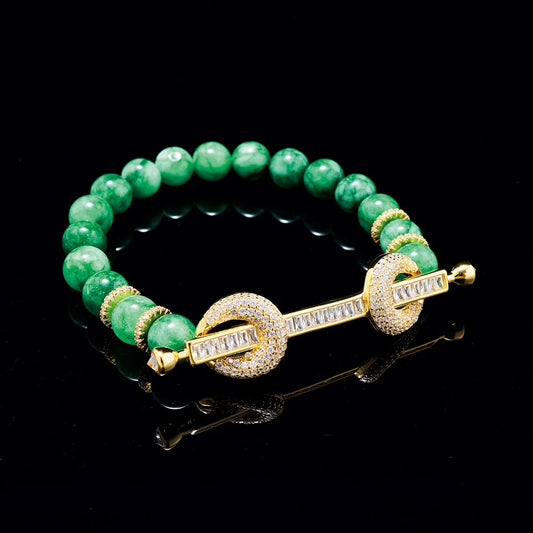 Green Stone CZ Bar Beaded Bracelet