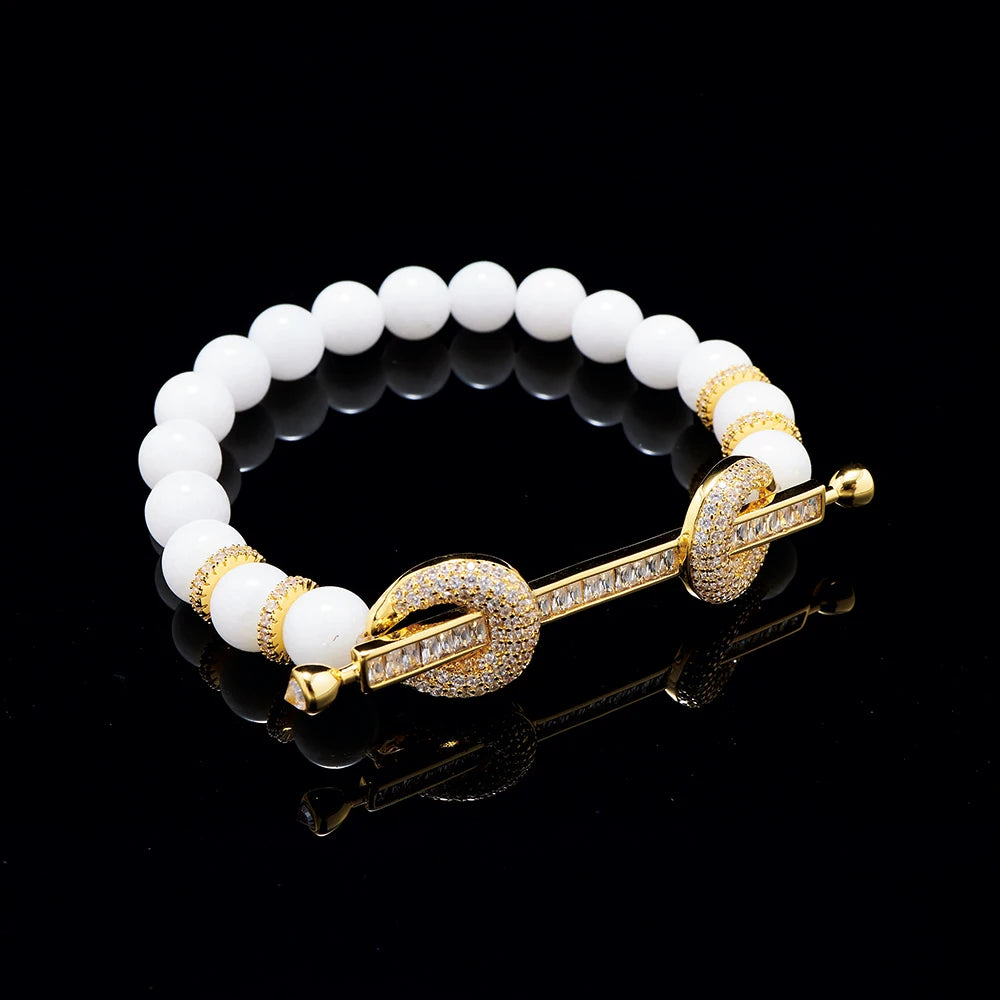 Green Stone CZ Bar Beaded Bracelet