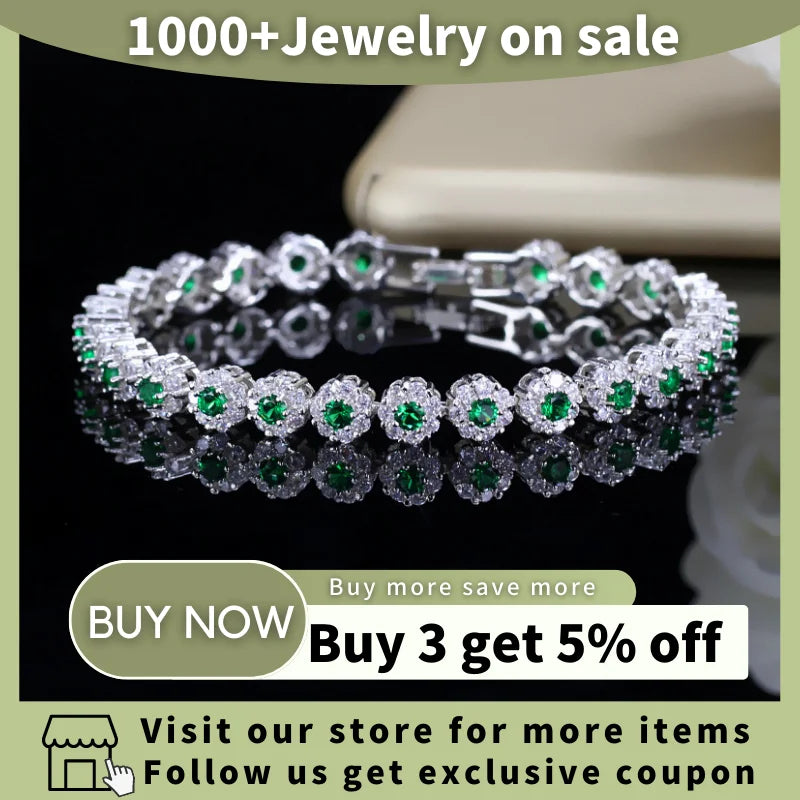 Emerald Halo CZ Tennis Bracelet