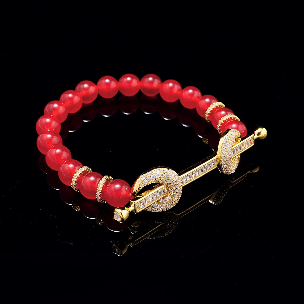 Green Stone CZ Bar Beaded Bracelet