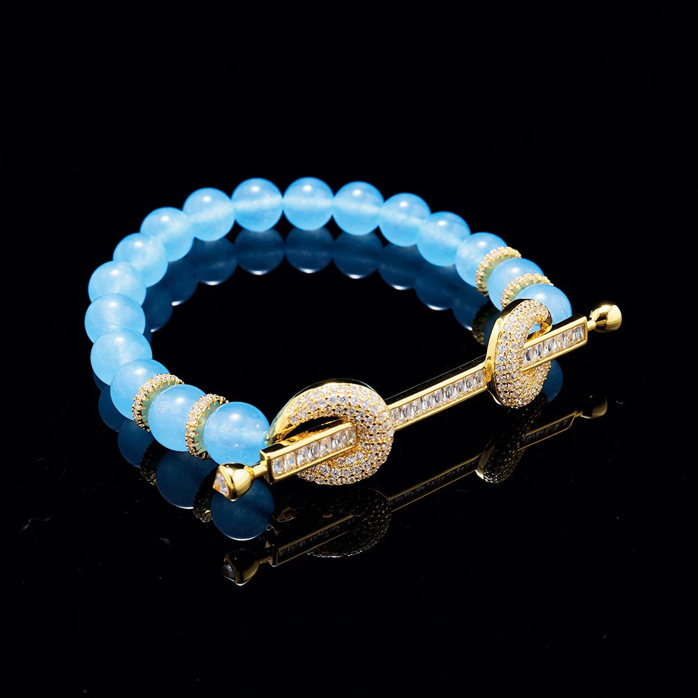 Green Stone CZ Bar Beaded Bracelet